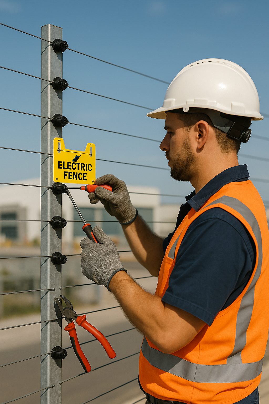 Mantenimiento de cerca eléctrica en parque industrial